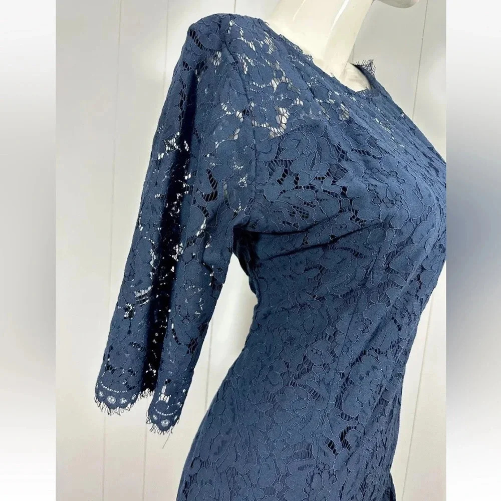 MEROKEETY 3/4 Sleeve Lace Floral Cocktail Dress navy blue sz L (12) - Picture 4 of 8